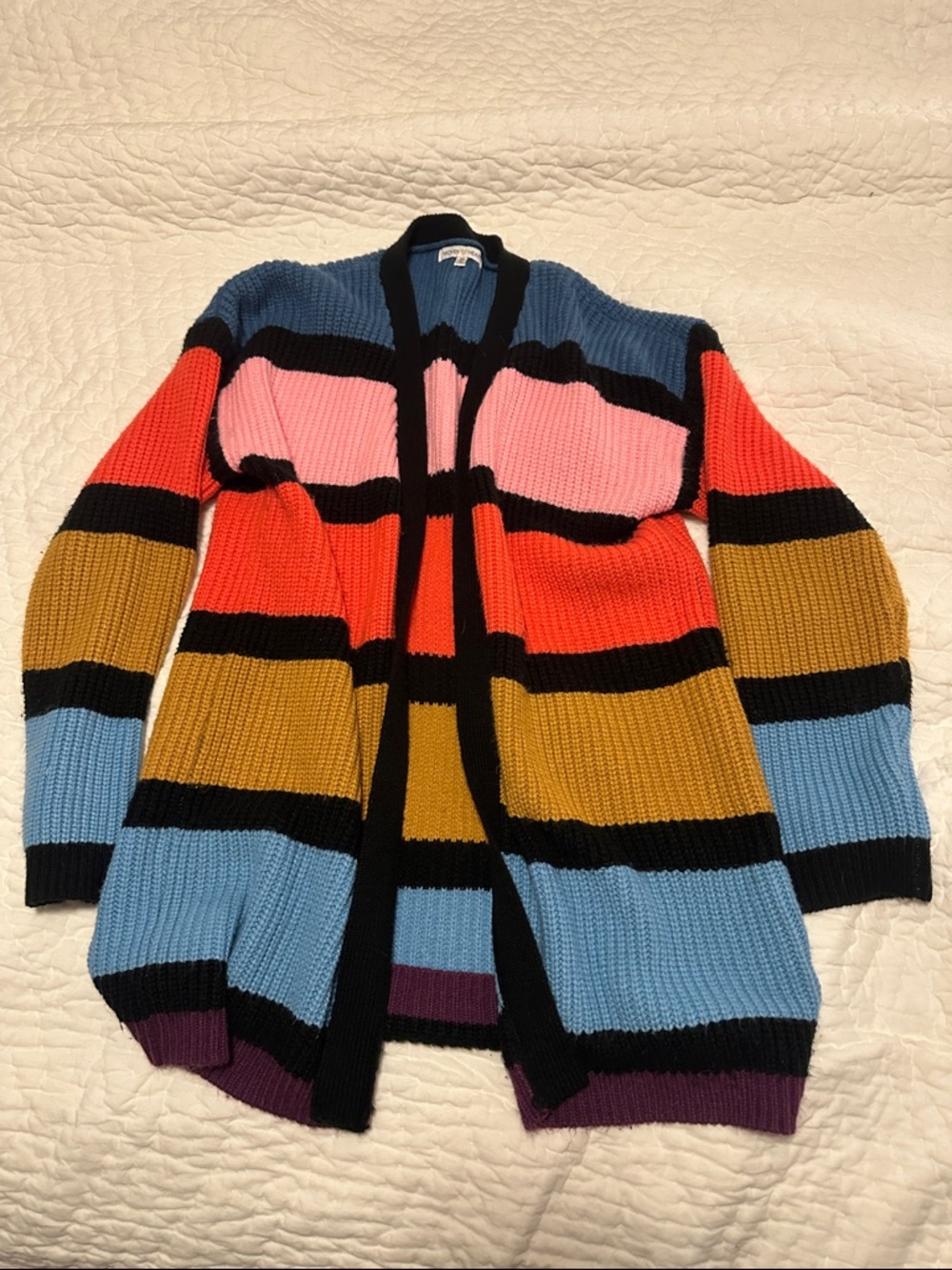 Multicolor Striped Open-Front Women's Cardigan Sweater